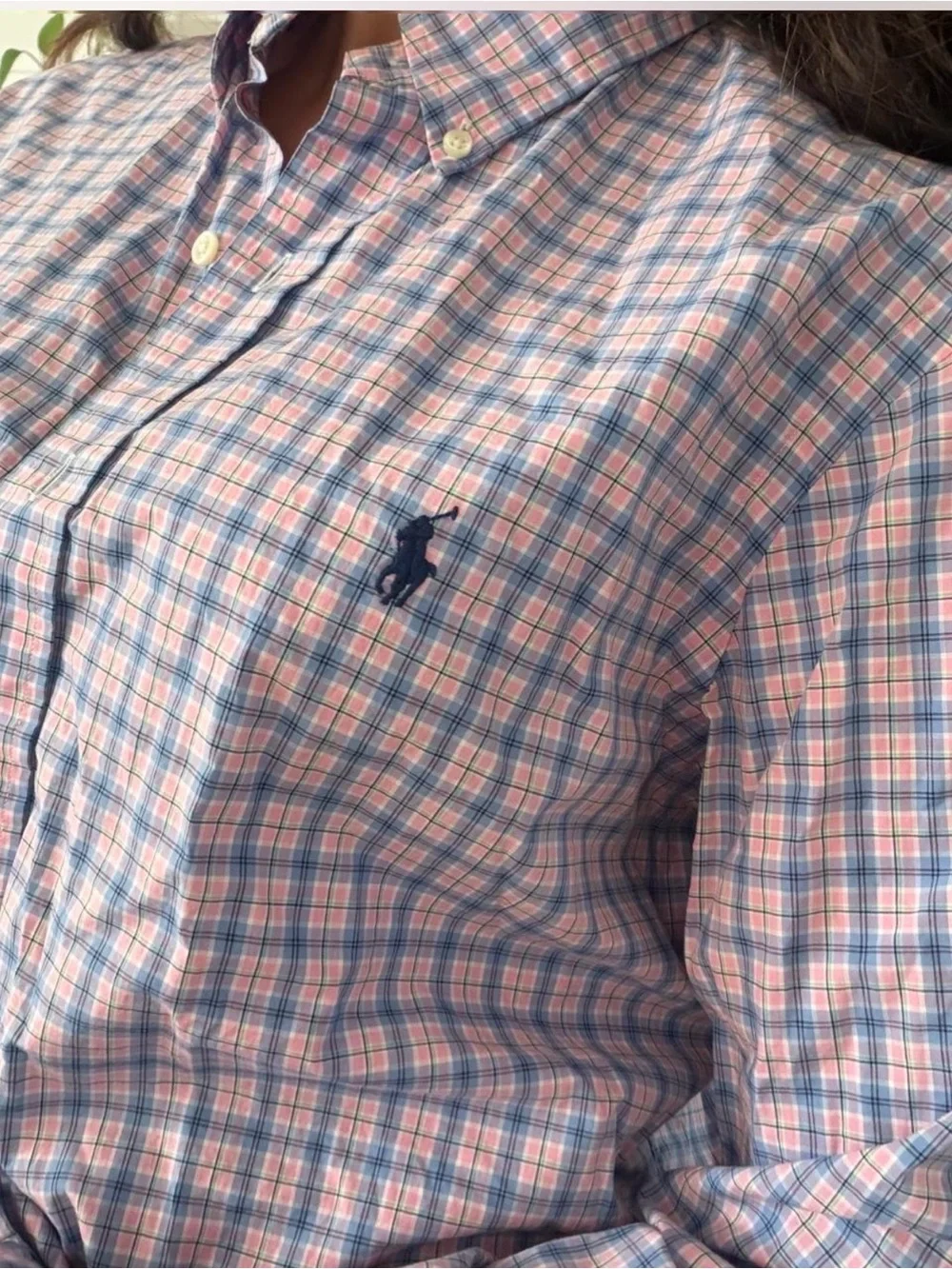 Ralph Lauren Men’s Pink & Blue Plaid Button Down Shirt Size Large Polo Preppy